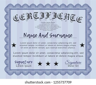 Blue Sample certificate or diploma. Detailed. With guilloche pattern and background. Excellent design. 