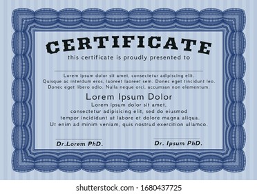Blue Sample certificate or diploma. Easy to print. Vector illustration. Money Pattern. 
