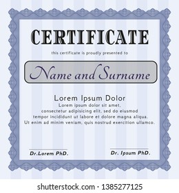 Blue Sample certificate or diploma. Elegant design. Detailed. Complex background. 