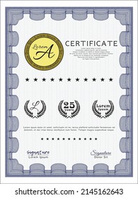Blue Sample certificate or diploma.  Excellent design.   Detailed. 