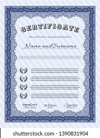 Blue Sample certificate or diploma. Good design. Detailed. With linear background. 