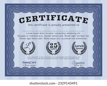 Blue Sample certificate or diploma.  Good design.  Complex background.  Vector illustration. 