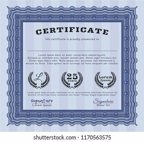 Blue Sample certificate or diploma. With great quality guilloche pattern. Detailed. Nice design. 