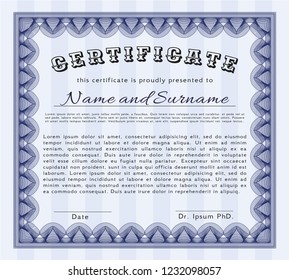 Blue Sample certificate or diploma. With great quality guilloche pattern. Detailed. Lovely design. 