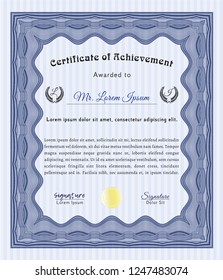 Blue Sample certificate or diploma. With great quality guilloche pattern. Money Pattern. Vector illustration. 