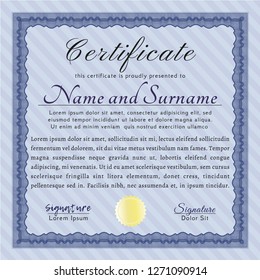 Blue Sample certificate or diploma. With great quality guilloche pattern. Detailed. Superior design. 