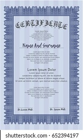 Blue Sample certificate or diploma. With great quality guilloche pattern. Detailed. Good design. 