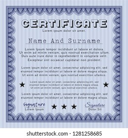 Blue Sample certificate or diploma. With guilloche pattern. Detailed. Perfect design. 
