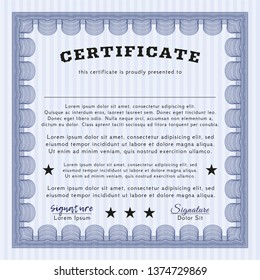 Blue Sample certificate or diploma. With guilloche pattern. Money Pattern design. Customizable, Easy to edit and change colors. 