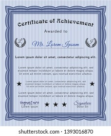 Blue Sample certificate or diploma. With guilloche pattern and background. Money style design. Vector illustration. 