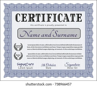 Blue Sample certificate or diploma. Lovely design. With quality background. Vector illustration. Blue Sample certificate or diploma. Lovely design. With quality background. Vector illustration.