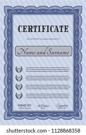 Blue Sample certificate or diploma. Modern design. Customizable, Easy to edit and change colors. With complex background. 