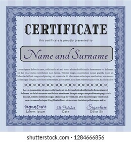 Blue Sample certificate or diploma. Money Pattern design. Vector illustration. Printer friendly. 