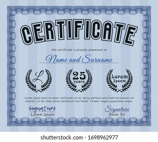 Blue Sample certificate or diploma. Money style design. Detailed. With guilloche pattern. 