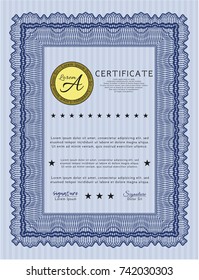 Blue Sample certificate or diploma. Money design. Detailed. Complex background. 