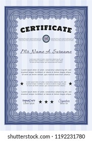 Blue Sample certificate or diploma. Nice design. Detailed. With quality background. 