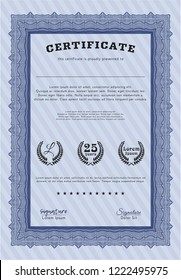 Blue Sample certificate or diploma. Perfect design. Customizable, Easy to edit and change colors. With complex background. 