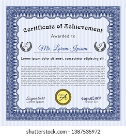 Blue Sample certificate or diploma. Perfect design. Customizable, Easy to edit and change colors. Complex background. 