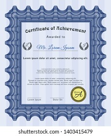 Blue Sample certificate or diploma. Printer friendly. Good design. Vector illustration. 