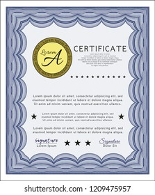 Blue Sample certificate or diploma. With quality background. Customizable, Easy to edit and change colors. Nice design. 