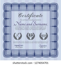 Blue Sample certificate or diploma. With quality background. Detailed. Artistry design. 