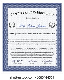 Blue Sample certificate or diploma. Retro design. Customizable, Easy to edit and change colors. With linear background. 