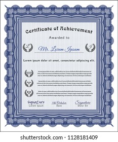 Blue Sample certificate or diploma. Sophisticated design. Detailed. Complex background. 