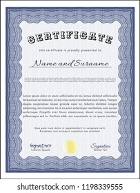 Blue Sample certificate or diploma. Superior design. Detailed. With complex linear background. 