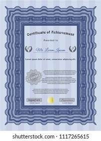 Blue Sample certificate or diploma. Vector illustration. With quality background. Good design. 