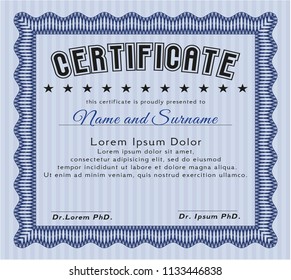 Blue Sample certificate or diploma. Vector illustration. With background. Money design. 