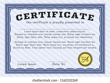 Blue Sample certificate or diploma. Vector illustration. With background. Beauty design. 