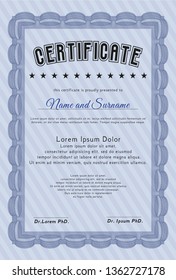 Blue Sample certificate or diploma. Vector illustration. Easy to print. Sophisticated design. 