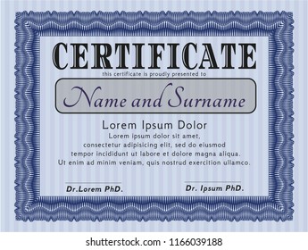 Blue Sample Certificate. Easy to print. Detailed. Money Pattern. 