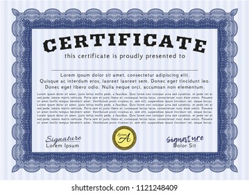 Blue Sample Certificate. Elegant design. With linear background. Detailed. 