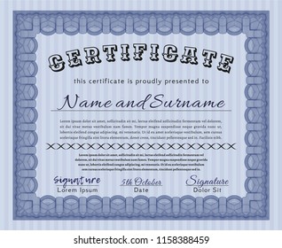Blue Sample Certificate. Elegant design. Detailed. With complex background. 