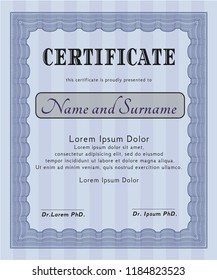 Blue Sample Certificate. Elegant design. With complex linear background. Vector illustration. 