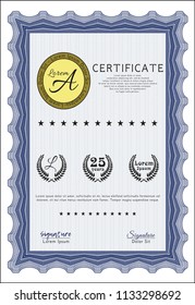 Blue Sample Certificate. Excellent design. With linear background. Vector illustration. 