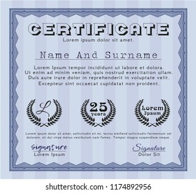 Blue Sample Certificate. Excellent design. With complex linear background. Vector illustration. 