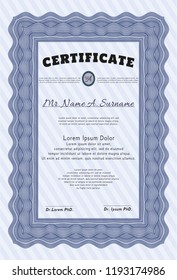Blue Sample Certificate. Excellent design. With linear background. Vector illustration. 