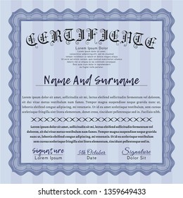 Blue Sample Certificate. Excellent design. Customizable, Easy to edit and change colors. Complex background. 