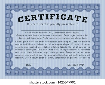 Blue Sample Certificate. Excellent design. Customizable, Easy to edit and change colors. With great quality guilloche pattern. 