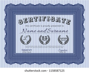 Blue Sample Certificate. Good design. With complex background. Vector illustration. 