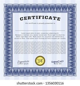 Blue Sample Certificate. Good design. Detailed. With guilloche pattern and background. 