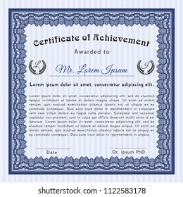 Blue Sample Certificate. With great quality guilloche pattern. Nice design. Customizable, Easy to edit and change colors. 