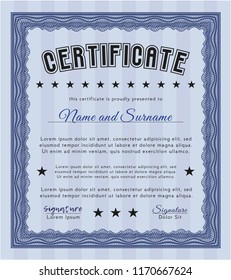 Blue Sample Certificate. With great quality guilloche pattern. Customizable, Easy to edit and change colors. Sophisticated design. 