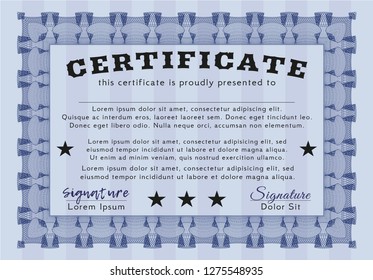 Blue Sample Certificate. With great quality guilloche pattern. Superior design. Customizable, Easy to edit and change colors. 