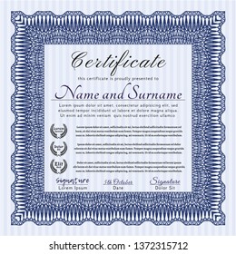 Blue Sample Certificate. With great quality guilloche pattern. Detailed. Artistry design. 