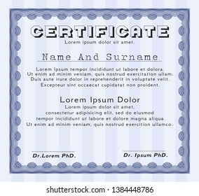 Blue Sample Certificate. With great quality guilloche pattern. Detailed. Sophisticated design. 