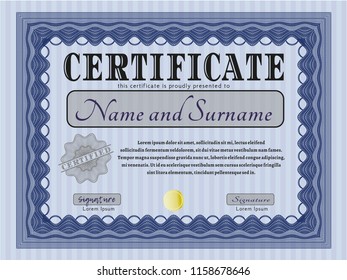Blue Sample Certificate. With guilloche pattern. Detailed. Good design. 