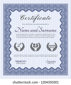 Blue Sample Certificate. With guilloche pattern. Money Pattern. Vector illustration. 